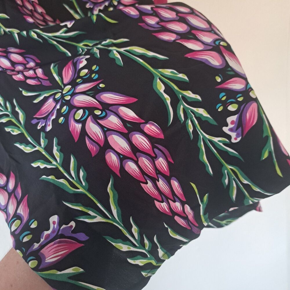 Vintage 100% Silk Womens Bob Mackie XL Pink Black Floral Short Sleeve Blouse Top - Picture 5 of 7